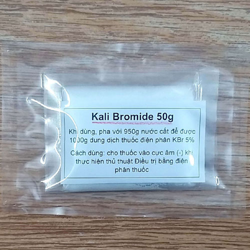 Kali Bromua gói 50g – dùng để pha dung dịch điện phân KBr 5%